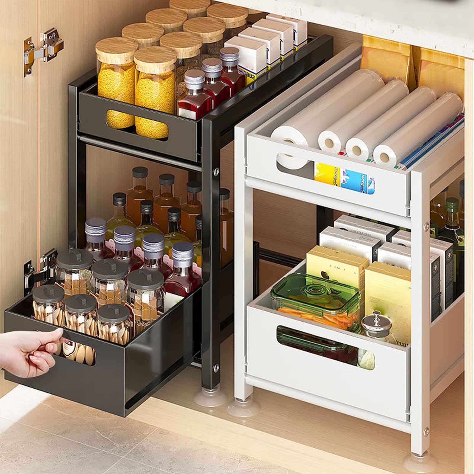 Scaffale sotto il lavello con cassetti, scaffale in metallo per organizer per spezie da cucina, pentole e padelle, soluzione salvaspazio per ripostiglio, ristorante, magazzino