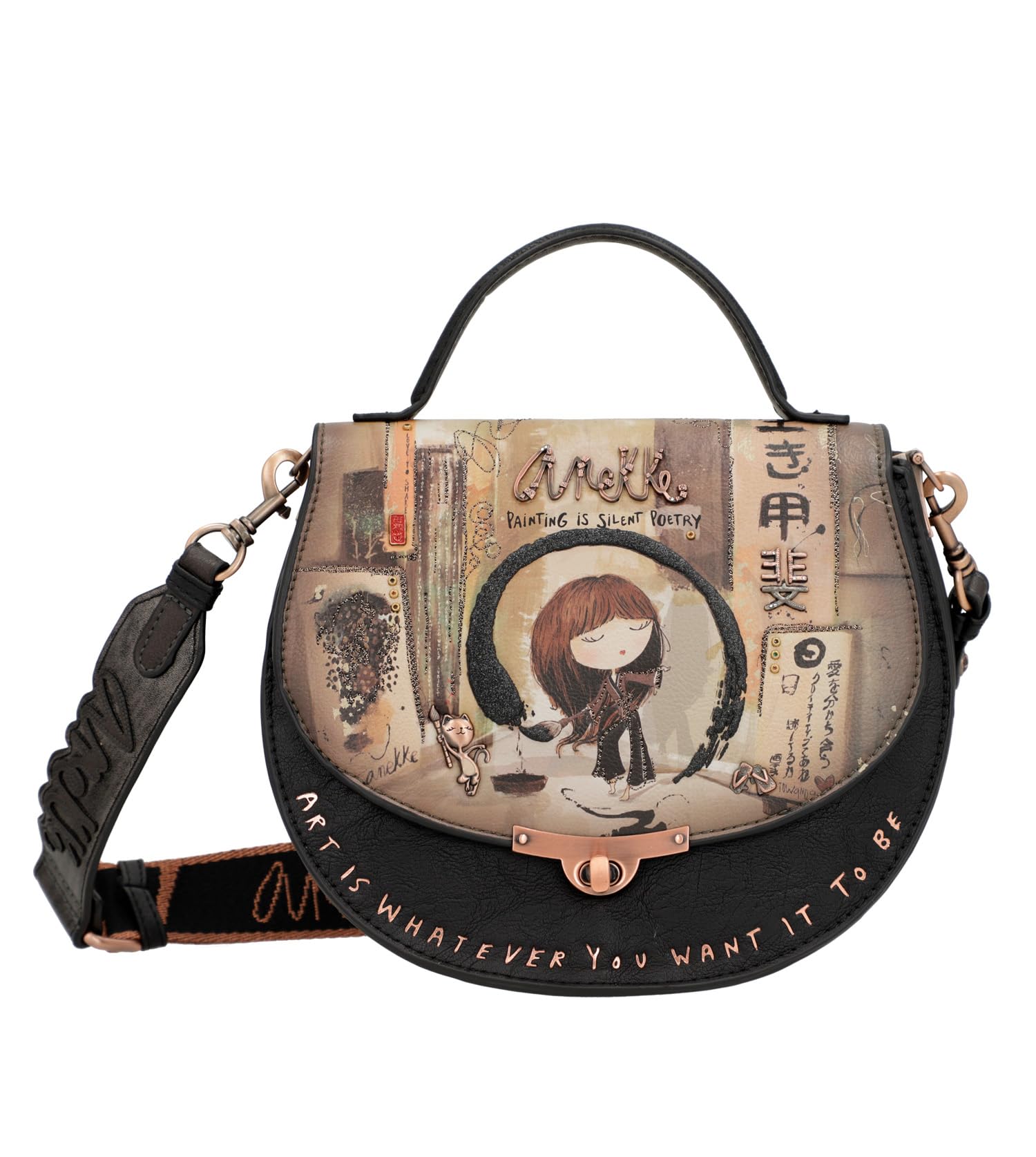Anekke Sunrise Borsa A Mano Con Triplo Scomparto E Manico In Legno Borse A Tracolla Blu