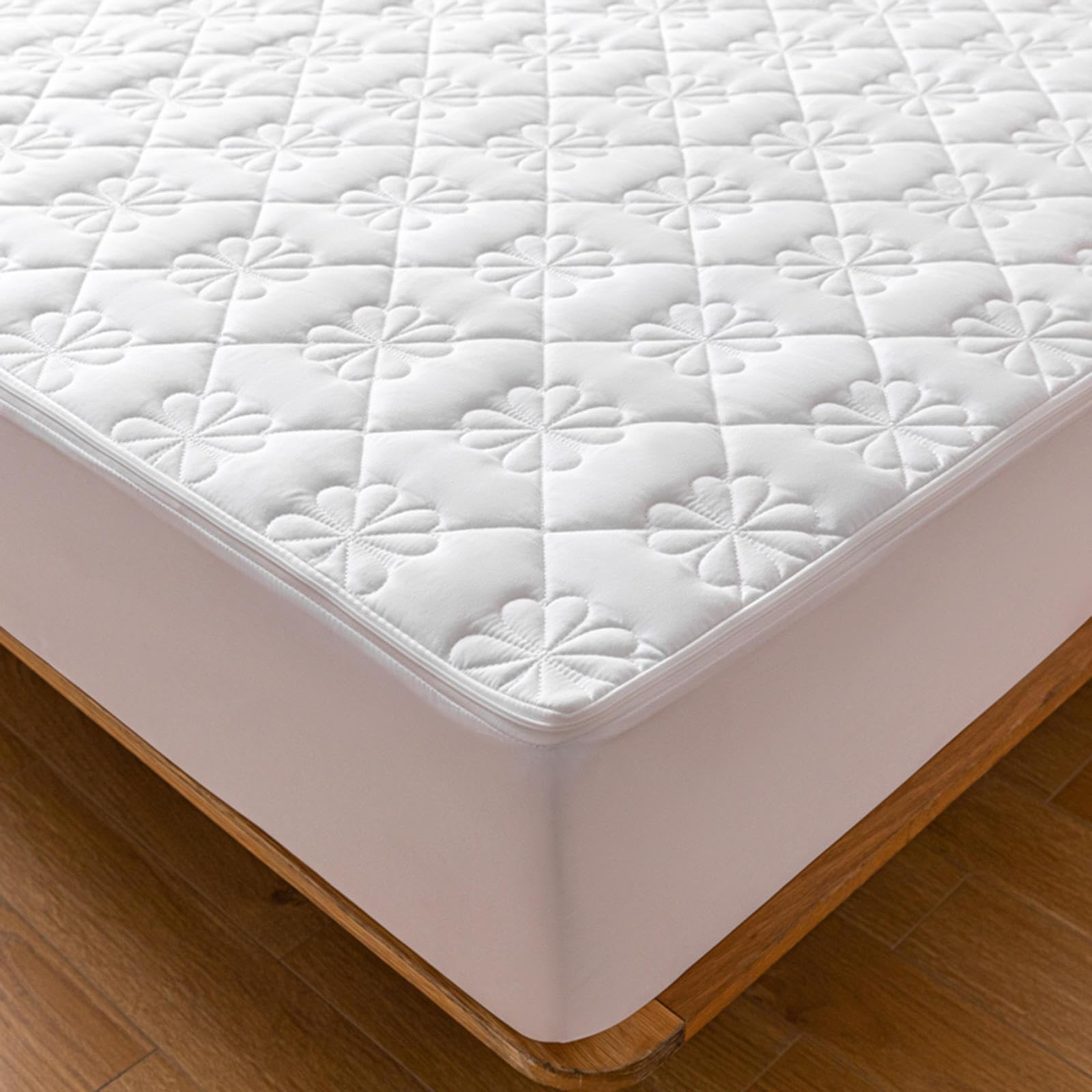Coprimaterasso trapuntato, con angoli, per letti singoli/matrimoniali/king size, lavabile e spesso, design con cerniera, B160 x 200+25 cm