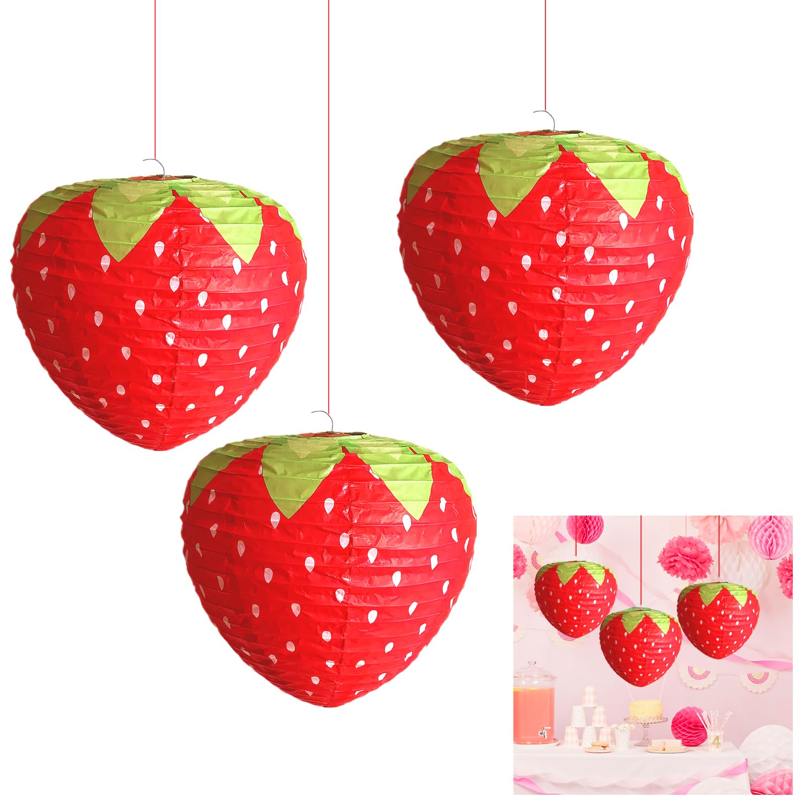 Lot De 8 Lanternes Rouges Et Roses En Forme De Fraise Pour Décoration De Fête Sur Le Thème Des Fruits, Décorations D'anniversaire Pour Enfants, Chenille Affamée, Fournitures De Fête à Suspendre