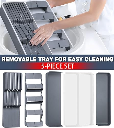 Miniatura 4 de Organizador de cajones de cuchillos organizador de cajones de utensilios de cocina bandeja organizadora de cubiertos expandible bandeja organizadora