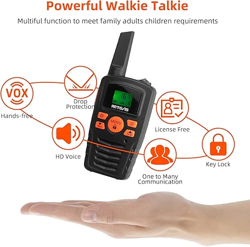 Miniatura 8 de Retevis RT628 Walkie Talkies para niños, radio de largo alcance para niños, paquete familiar con walkie talkies RA35 para adultos, radio portátil de