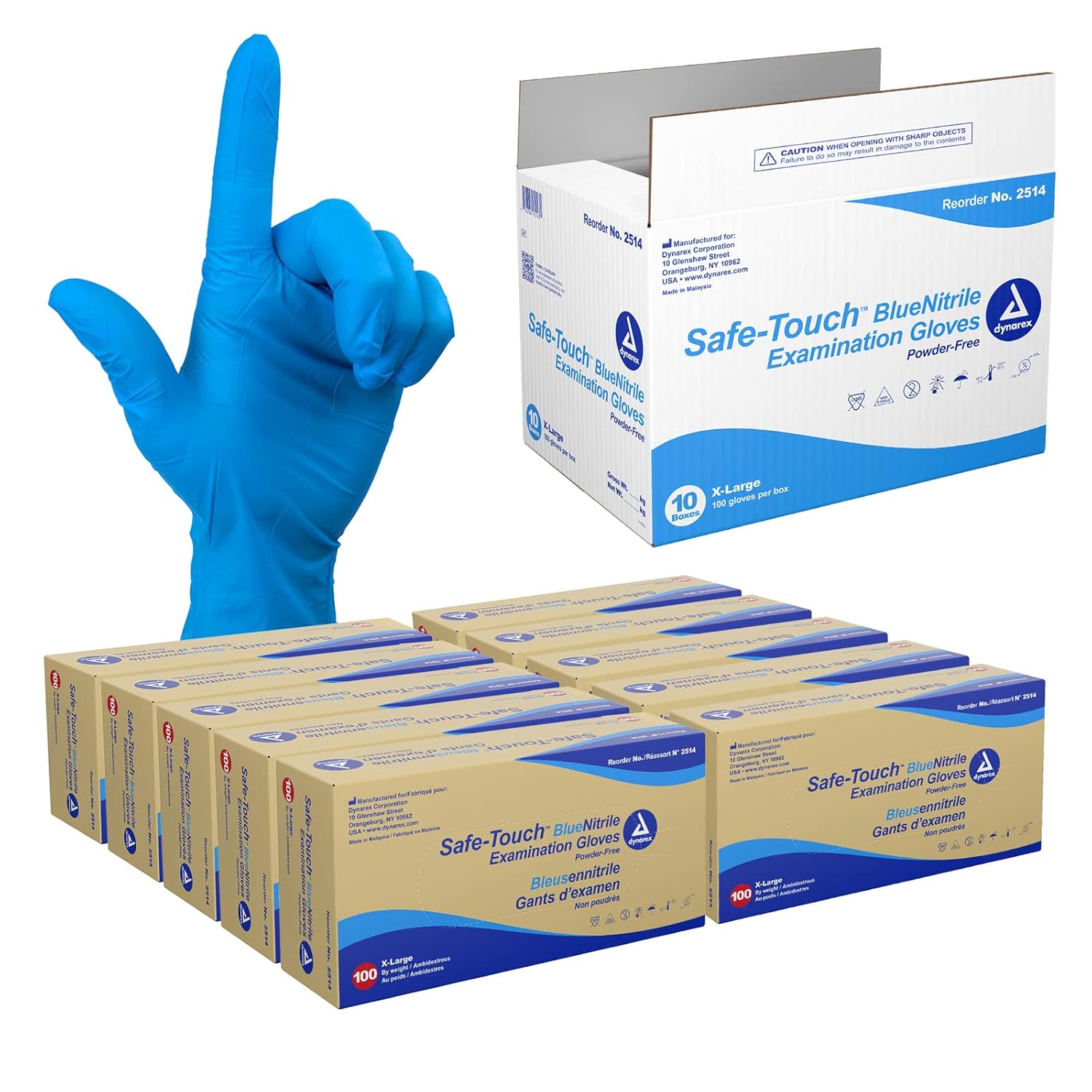 Dynarex SafeTouch Disposable Nitrile Exam Gloves, Powder