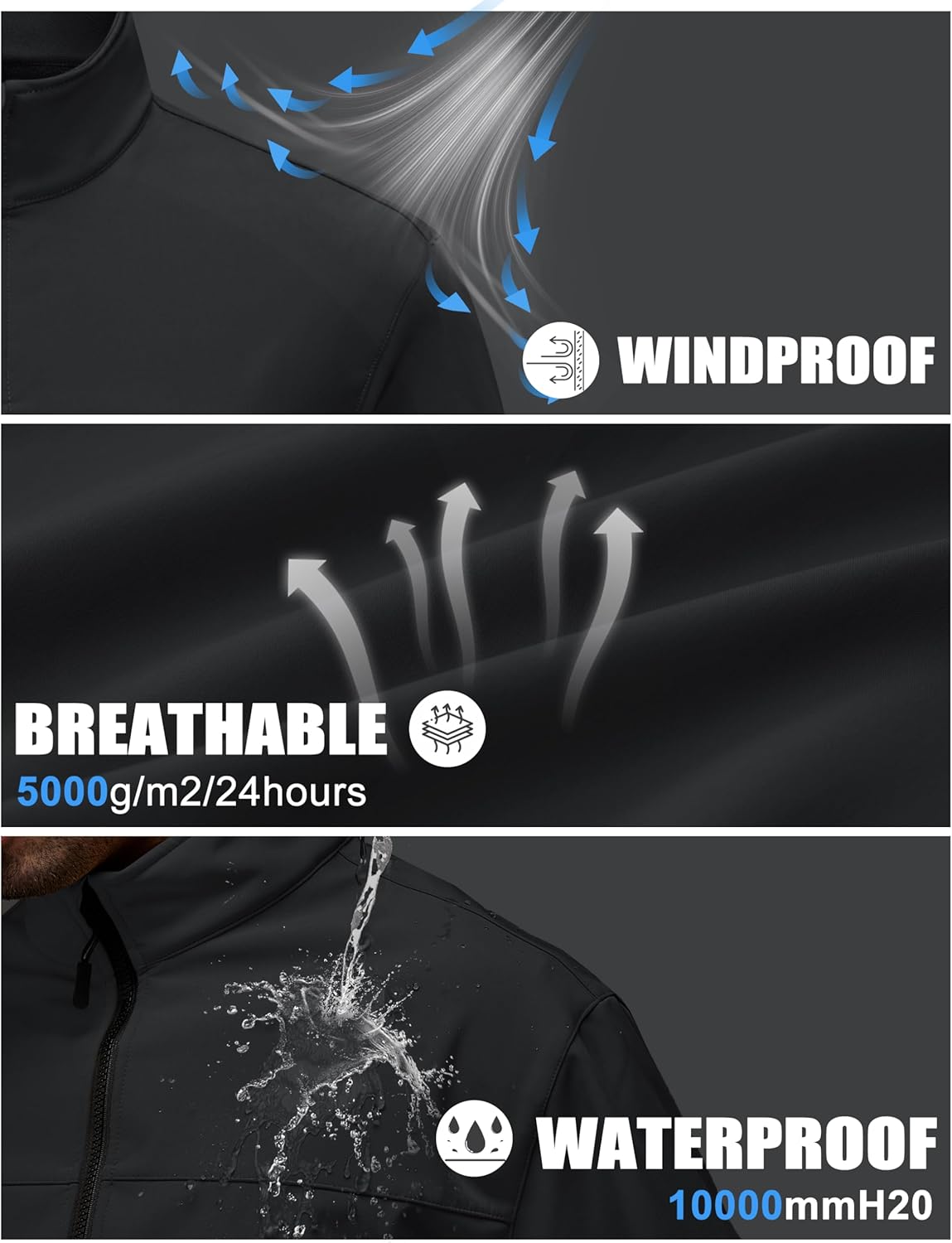 TACVASEN Men's Lightweight Softshell Jacket Fleece Lined Windbreaker Waterproof Rain Coats for Tactical Hiking - Image 3