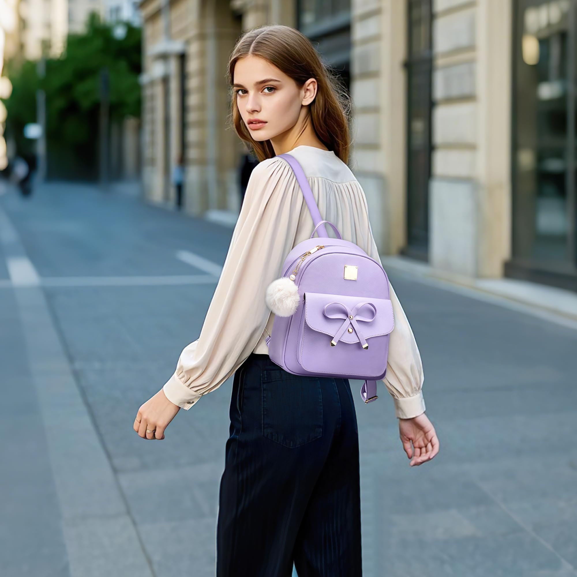 Mochila Mujer Pequeña Set 3 Piezas Bolso Bandolera Monedero PU Cuero Mochilas Antirrobo Elegante Bolsos Mochila Niñas con Lazo para Viaje Trabajar Fiesta