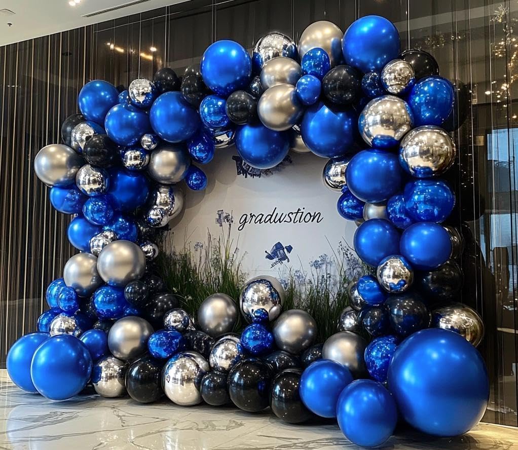 Red Blue Balloon Garland Double Stuffed Red Black Balloons Black Blue Sliver Balloons for Birthday Anniversary Halloween Football Party Arch Decorations