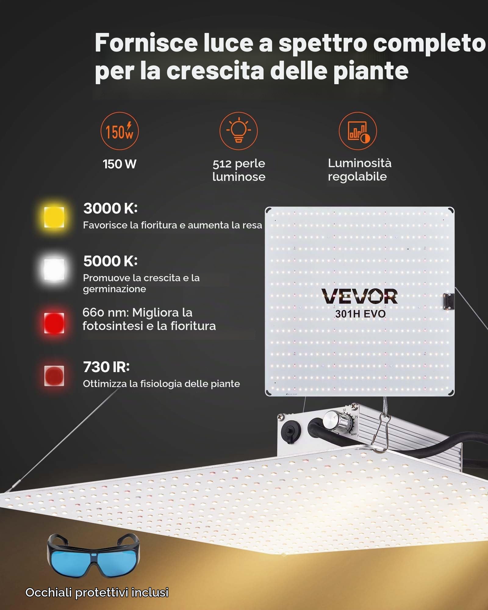 VEVOR Kit Completo per Tenda Idroponica Coltivazione da Interno 80x80x180 cm, Tenda da Coltivazione con Illuminazione LED a Spettro Completo, Sistema di Ventilazione, Mylar Riflettente