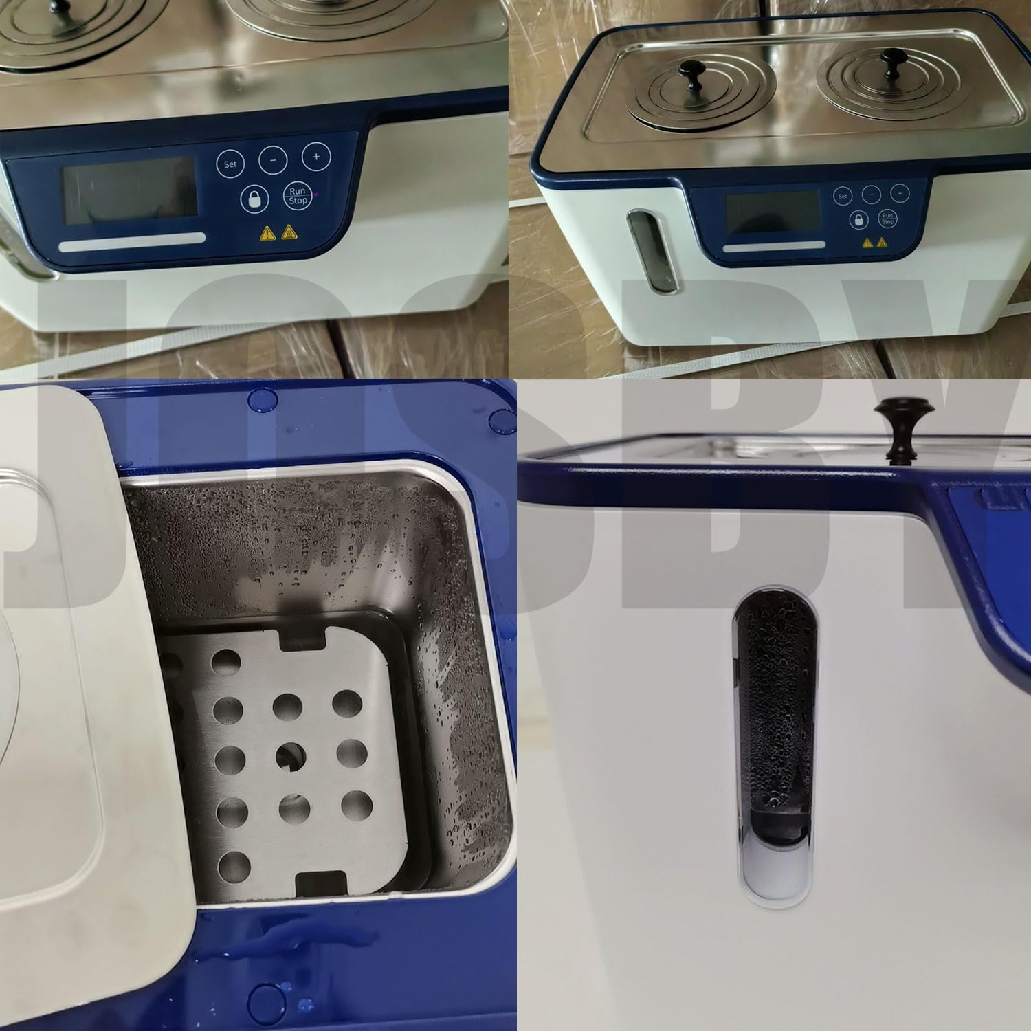 Baño María termostático de laboratorio, 800 W, pantalla LCD, tanque interior de acero inoxidable de 5 L, temporizador de 1 min a 99 h 59 min, protección contra quemaduras en seco, 2 salidas de agua