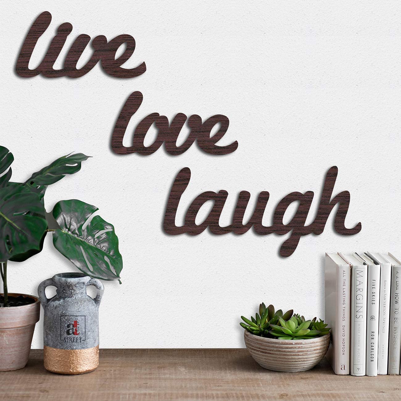 Art Street Engineered Wood Live Love Laugh Cutout Wall Art, Brown, Valentine's Day Gift (Brown, 5.7 x11.7 Inches) 1