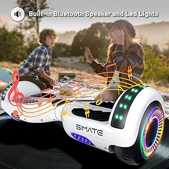 SIMATE Hoverboard, Bluetooth All Terrain Hover Boards with LED Lights and APP Control, Gifts for Kids Adults Girls Boys, for All Ages