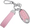 for Nissan 5 Buttons Key fob Cover, Soft TPU Keys Protector Bling Key Fob Keychain for Altima Sentra Rogue Pathfinder Murano Armada Maxima Versa Smart Key, Silver Pink