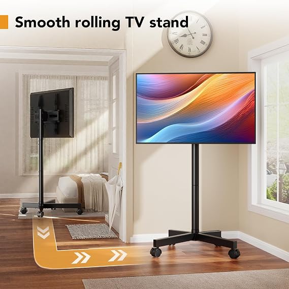 Hemudu Mobile TV Stand for 23-60 Inch LCD LED Flat/Curved Screen TVs, TV Cart Holds up to 77Lbs, Rolling TV Stand with Tilt and Height Adjustable, Pole TV Floor Stand with Wheels Max VESA 400x400mm