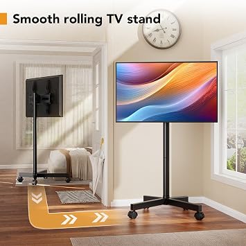 Hemudu Mobile TV Stand for 23-60 Inch LCD LED Flat/Curved Screen TVs, TV Cart Holds up to 77Lbs, Rolling TV Stand with Tilt and Height Adjustable, Pole TV Floor Stand with Wheels Max VESA 400x400mm
