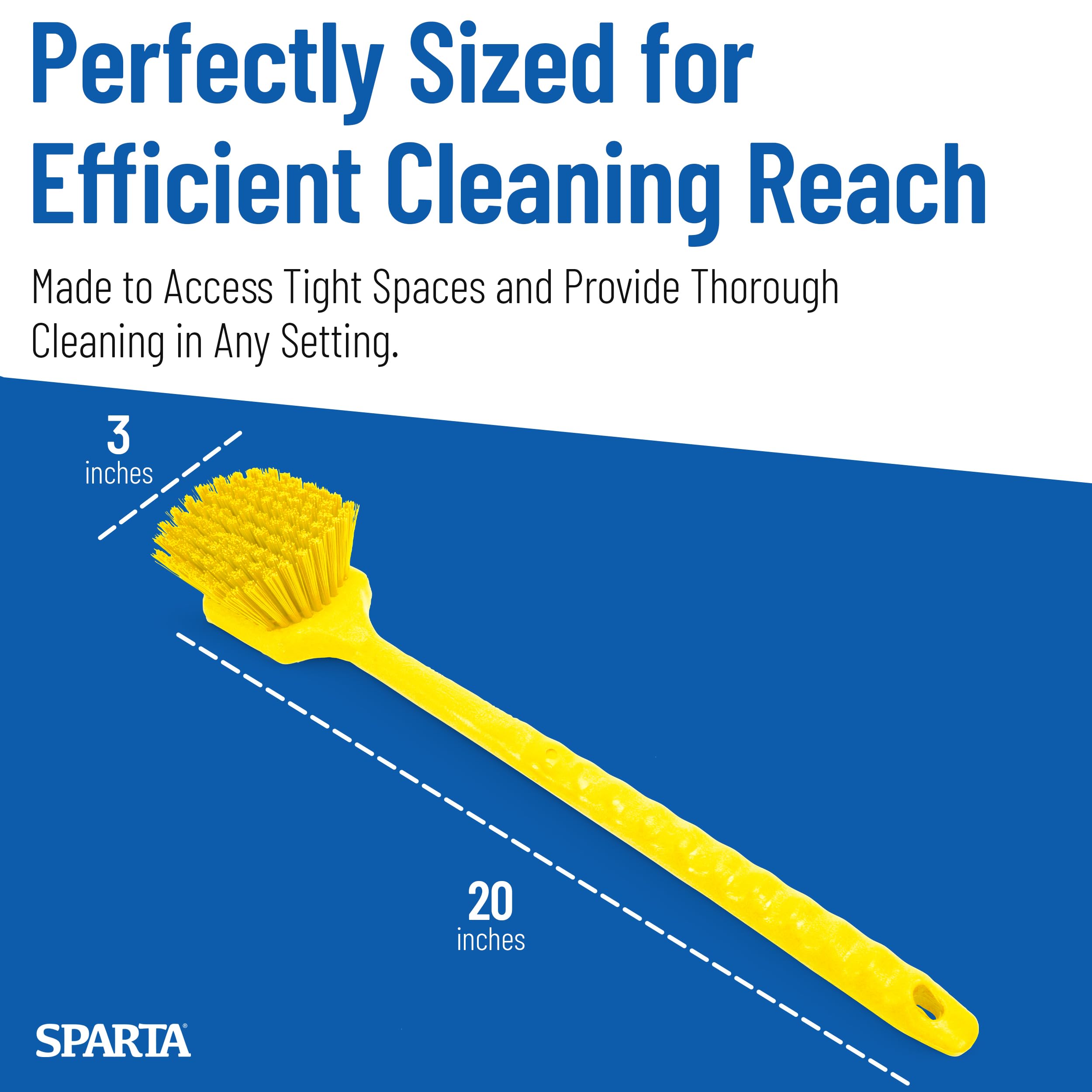 Carlisle FoodService Products Sparta 40501EC04 Plastic Large Scrub Brush, Kitchen & Utility Brush with Long Handle, 20 Inches, Amarillo, Plástico (Manillar), Nylon (cerdas), 6 Count