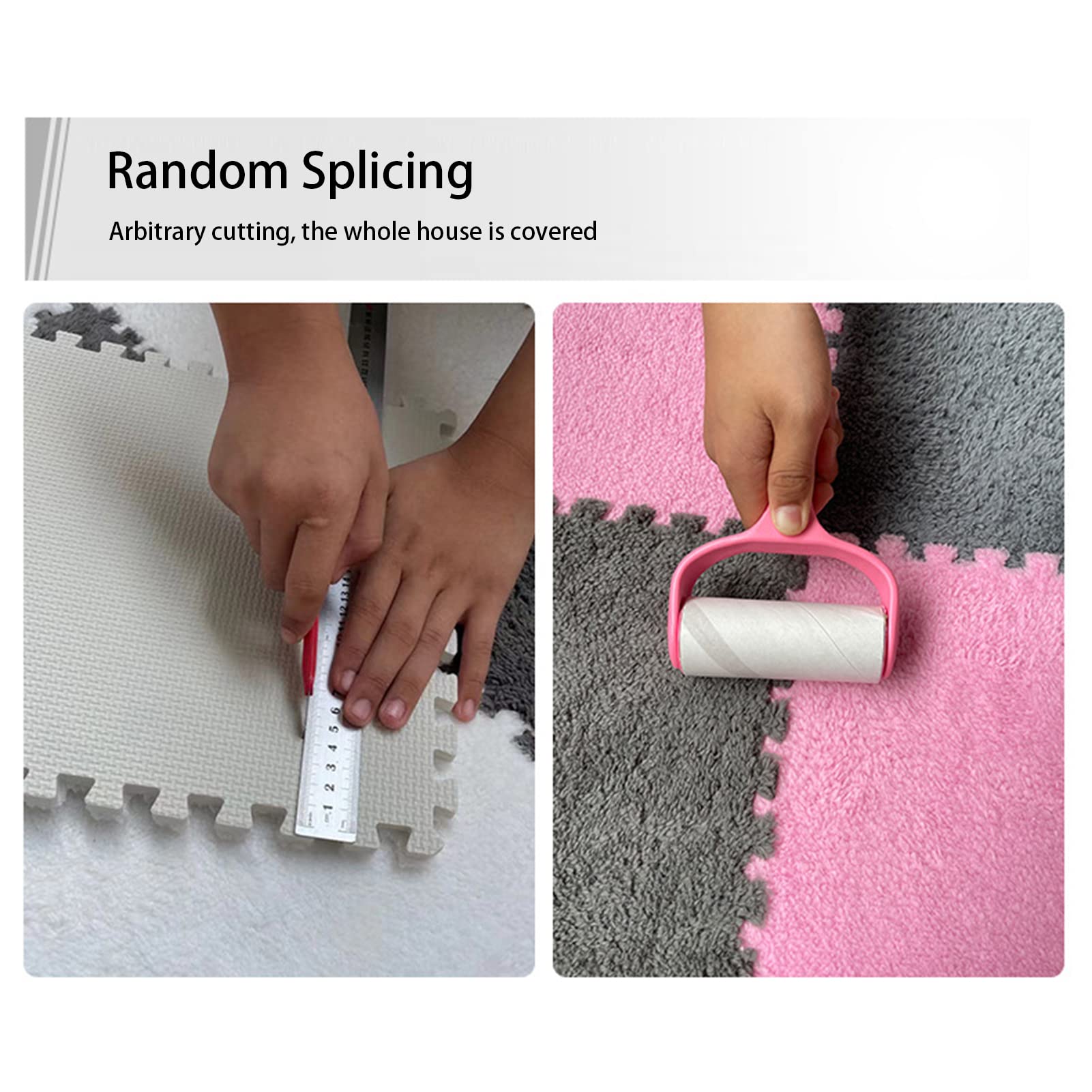 9/12/15/16 Stück Ineinandergreifende Schaumstoff-Teppichfliesen, Weiche, Flauschige Plüsch-Teppichmatte, Kriechende Spielmatte, Puzzlematte, Für Schlafzimmer, 30 X 30 cm,Pink+Purple+White,16 PCS
