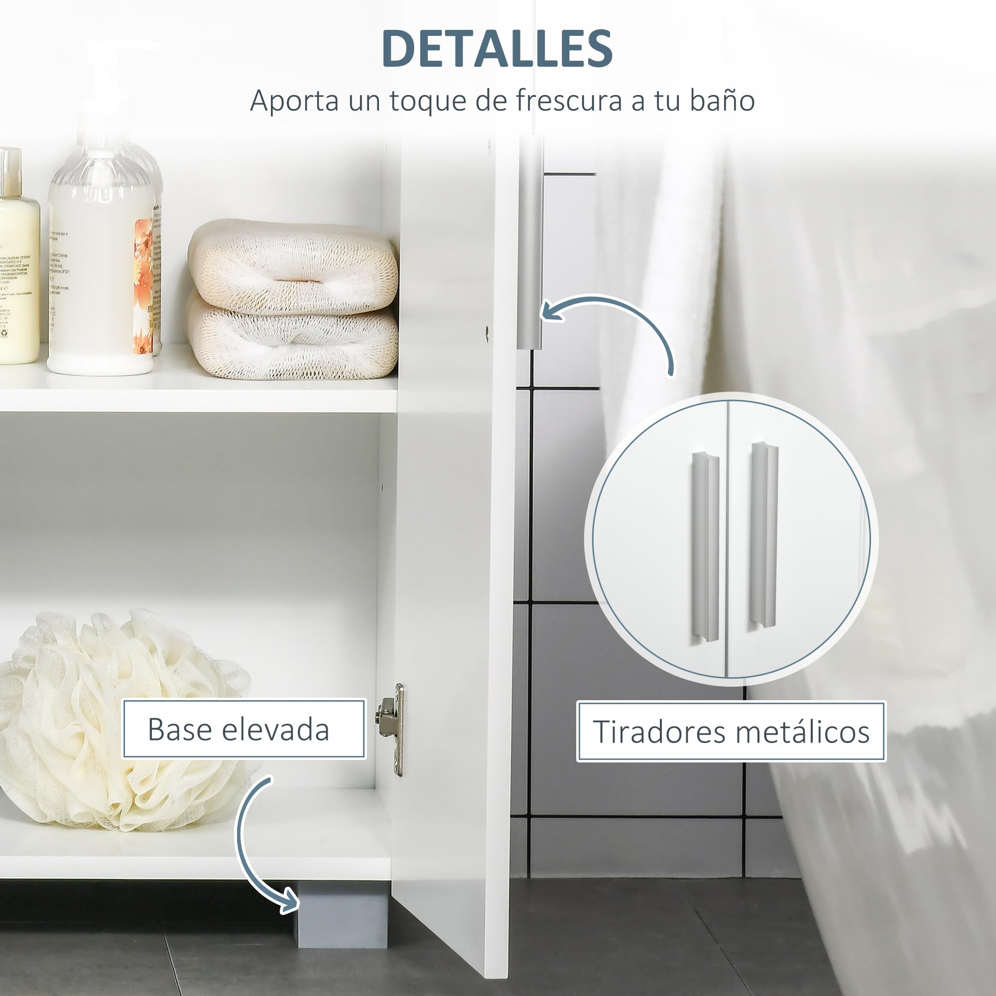 kleankin Armario de Baño 2 Puertas, Mueble Auxiliar de Almacenaje, Blanco