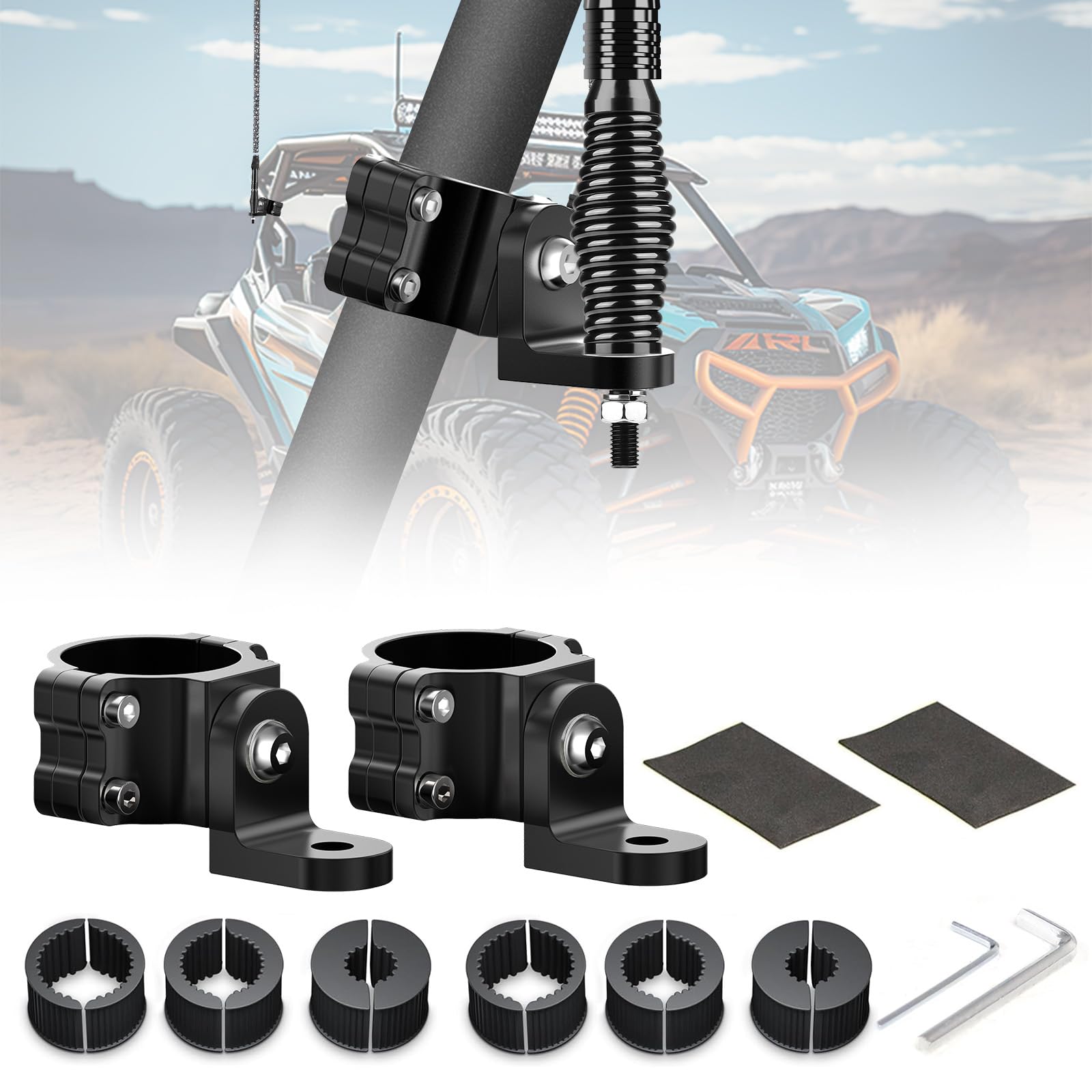 UTV Whip Mount Flag Holder Adjustable Whip Light Mounting Bracket for Light Bar Antenna Compatible with 1