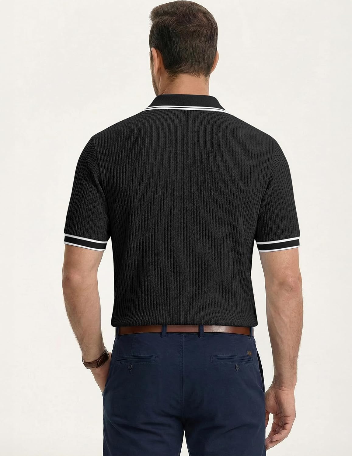 JMIERR Mens Short Sleeve Knit Polo Shirt Summer Casual Ribbed Texture Golf Polos T Shirts