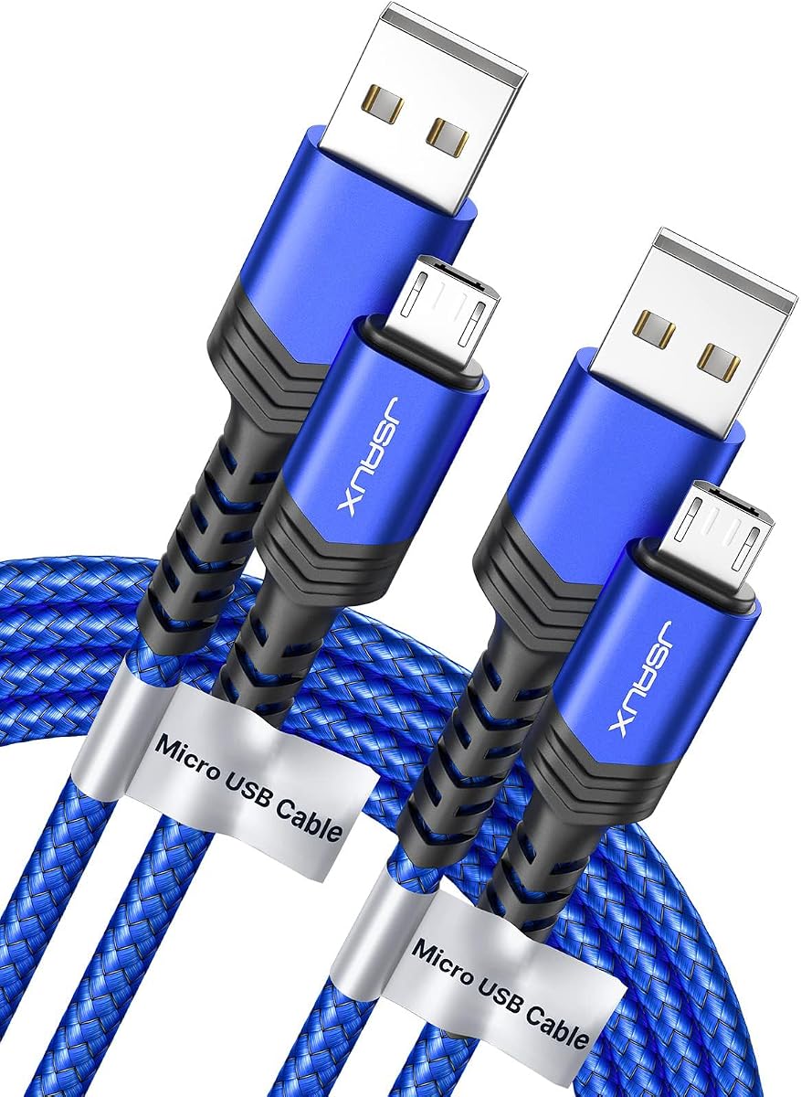 JSAUX Micro USB Cable Charger 2-Pack 6Ft for Android/Kindle/PS4 Controller | Blue 2-Pack 6.6FT, Nylon Braided USB Micro Charging Cable, Compatible with Galaxy S7 S6 J7 Edge Note 5, Kindle, MP3