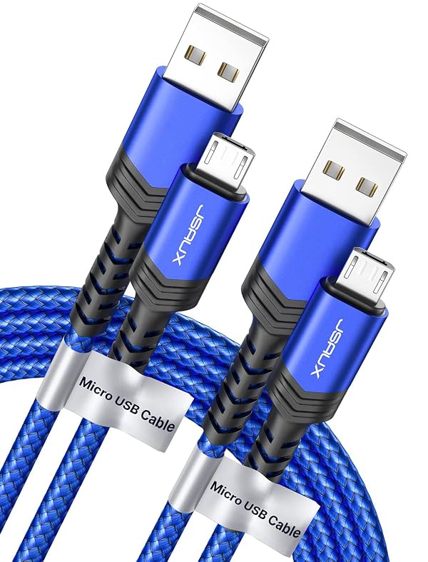 JSAUX Micro USB Cable for Android, (2-Pack 6.6FT) Kindle Charger Cord Replacement, Nylon Braided USB Micro Charging Cable Compatible with Galaxy S7 S6 J7 Edge Note 5, Kindle, MP3-Blue by JSAUX - Used condition - US$6.56