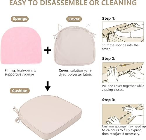 Miniatura 4 de Cojines de asiento de patio de 16 x 17 x 2 pulgadas, esquinas redondas, juego de 4, color beige, cojines para sillas de interiorexterior con