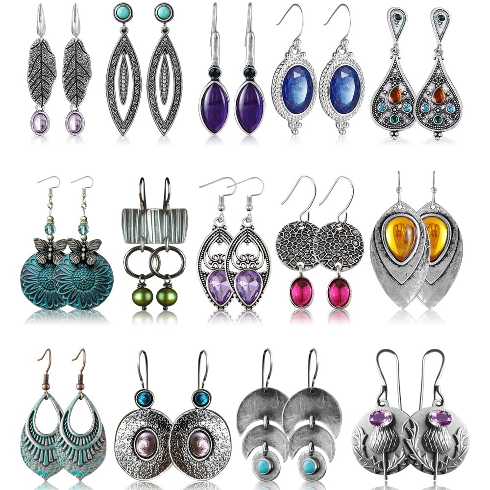 12 Pairs Teardrop Druse Crystal Drop Dangle Earrings for Women Cubic Zirconia Huggie Hoop Earring Jewelry Set Christmas Gifts