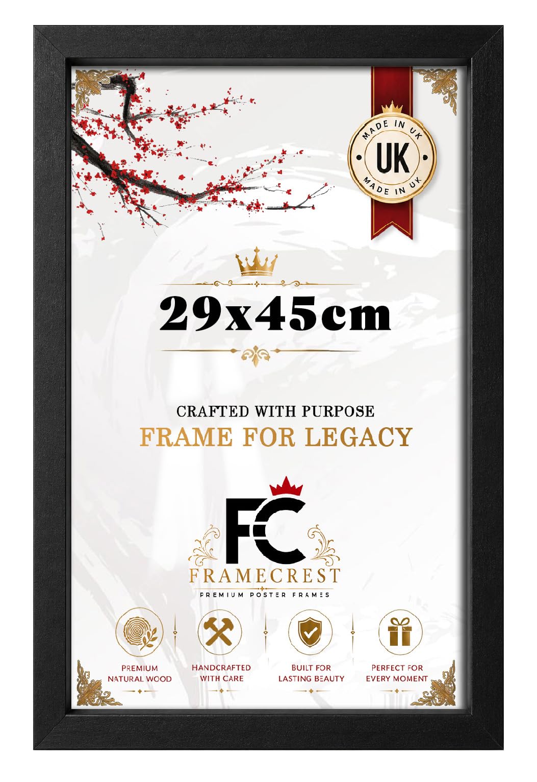 FRAMECREST Premium MDF Poster Frame 29x45cm Size |Solid Engineered Wood | Rectangle Sturdy Frame for Posters, Artwork, and Photos | Wedding, Birthday Christmas -[Matt Black]