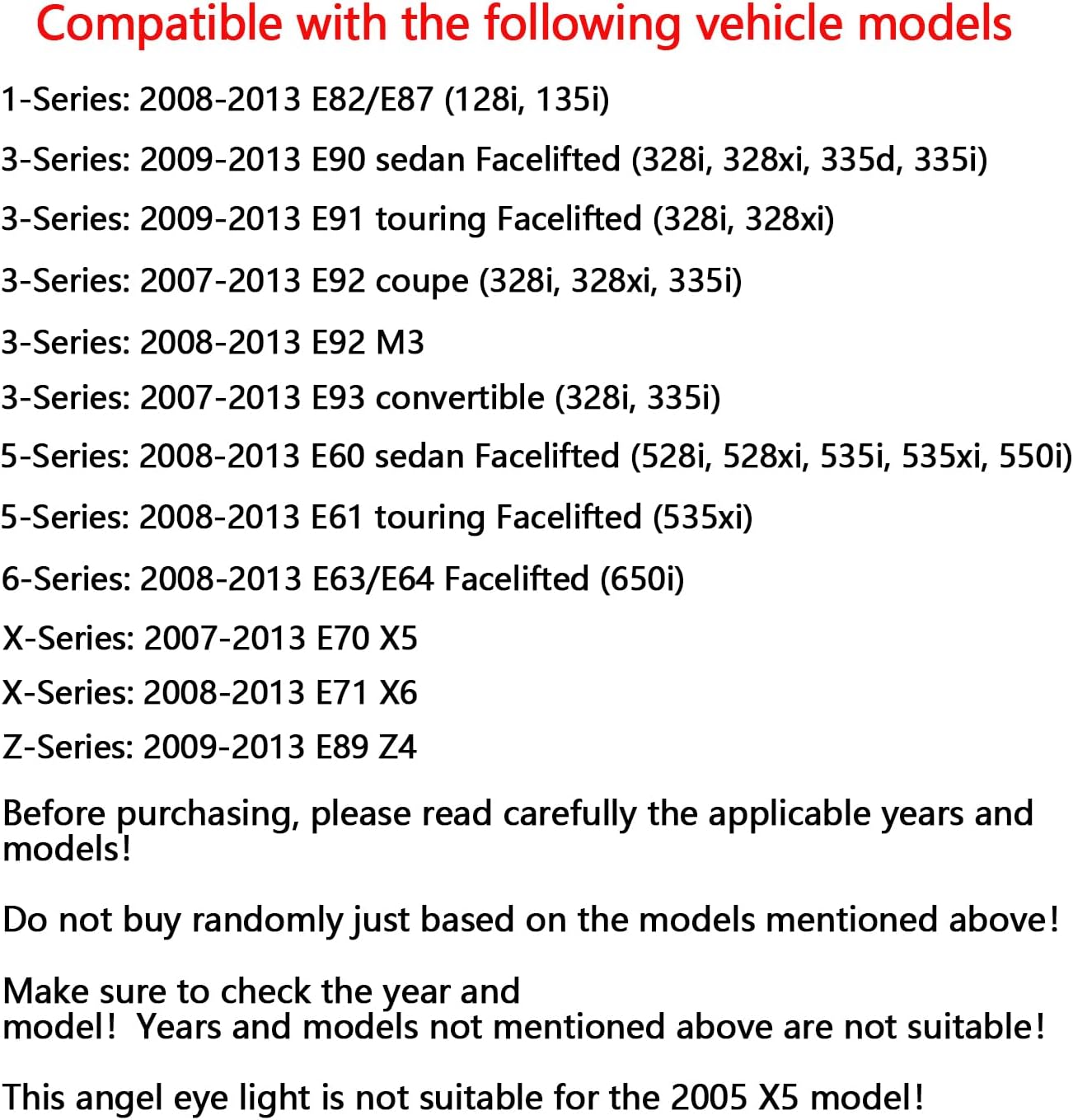 H8 LED Angel Eyes Halo Bulb Light Compatible For BMW E60 E61 E63 E64 E70 E90 E92 E70 E71 E82 E87 E89 1 3 5 Series X5/6 Z4/7 6000K Xenon Lamp 120W White