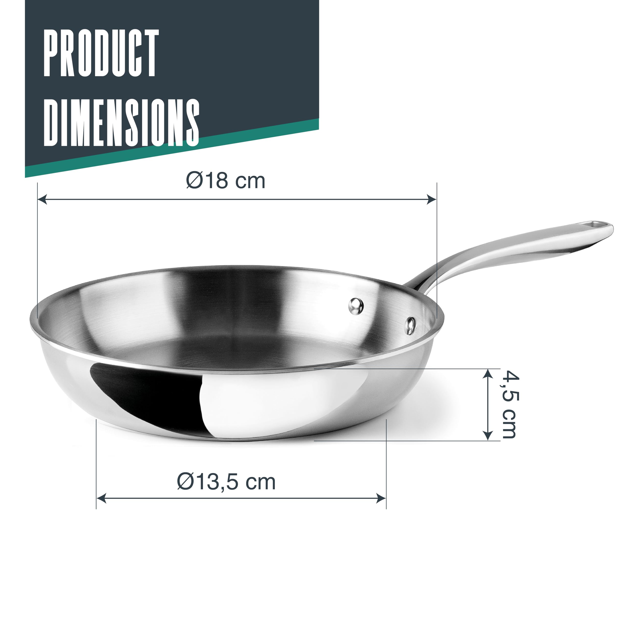 LACOR - 60848 - Padella Trichef, 18 cm, Acciaio Inox 18/10 E Alluminio A Tre Strati, Manico Ergonomico In Acciaio Pressofuso, Adatta Per Induzione, Forno E Lavastoviglie