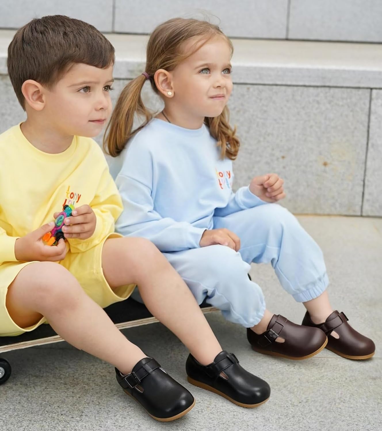 Toddler Suede Shoes Genuine Leather Boys and Girls Wide Shoes Kids Fall Flats(Toddler/Little Kid) - Image 2