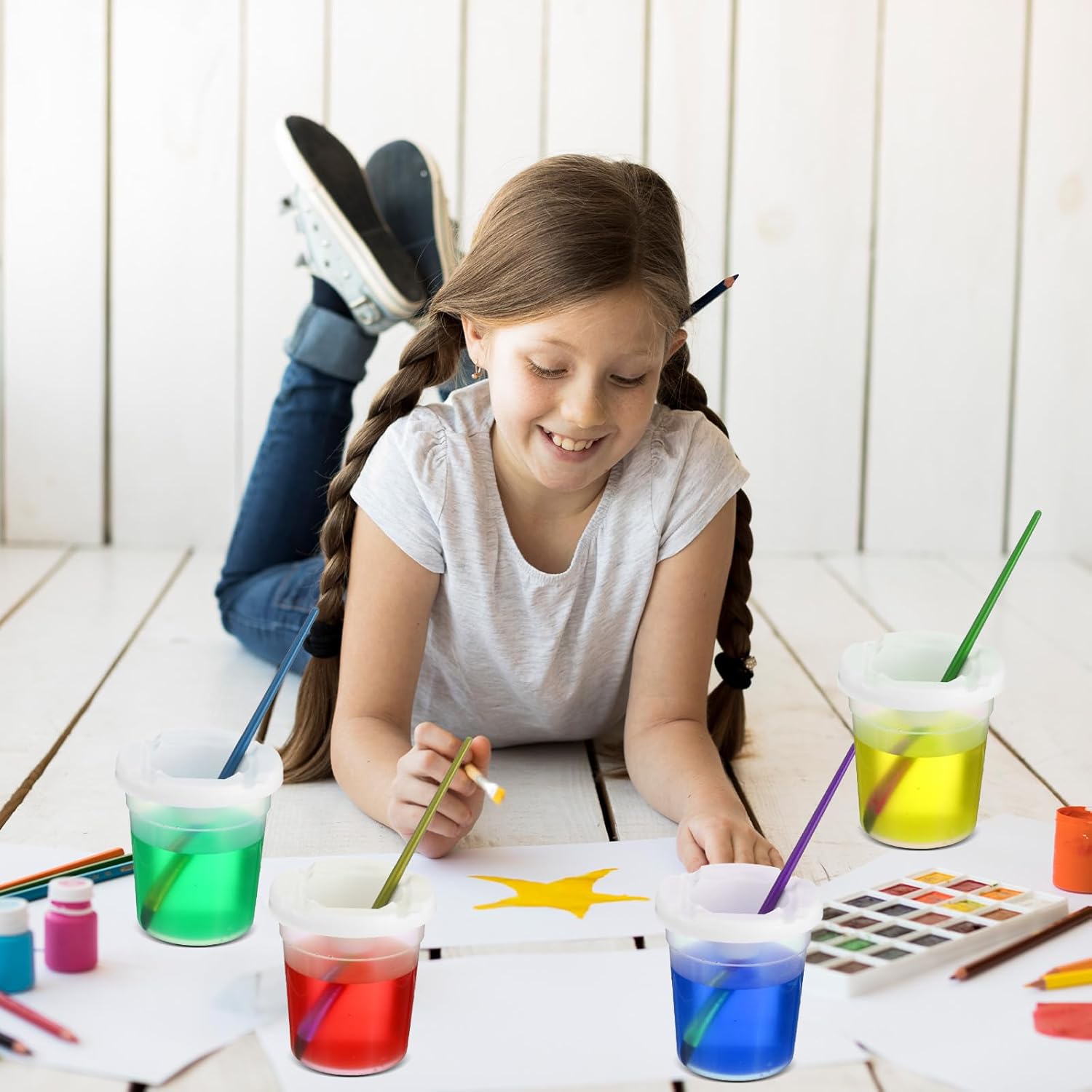 24 Packs No Spill Paint Cups with Lids for Painting Activities Reusable Spill Proof Paint Cups for Home Arts Crafts Supplies - Image 5