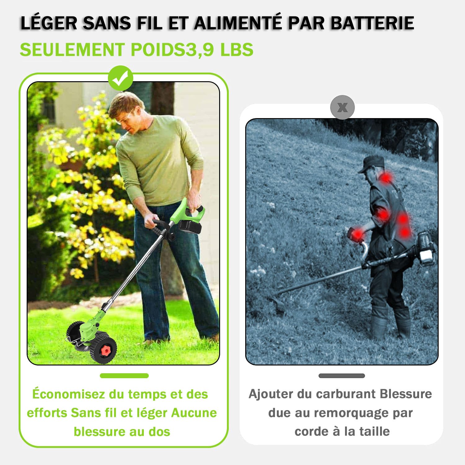 Coupe Bordure Débroussailleuse à Batterie électrique sans Fil avec Batterie et Lame de Rechange,pour La Coupe De Jardin