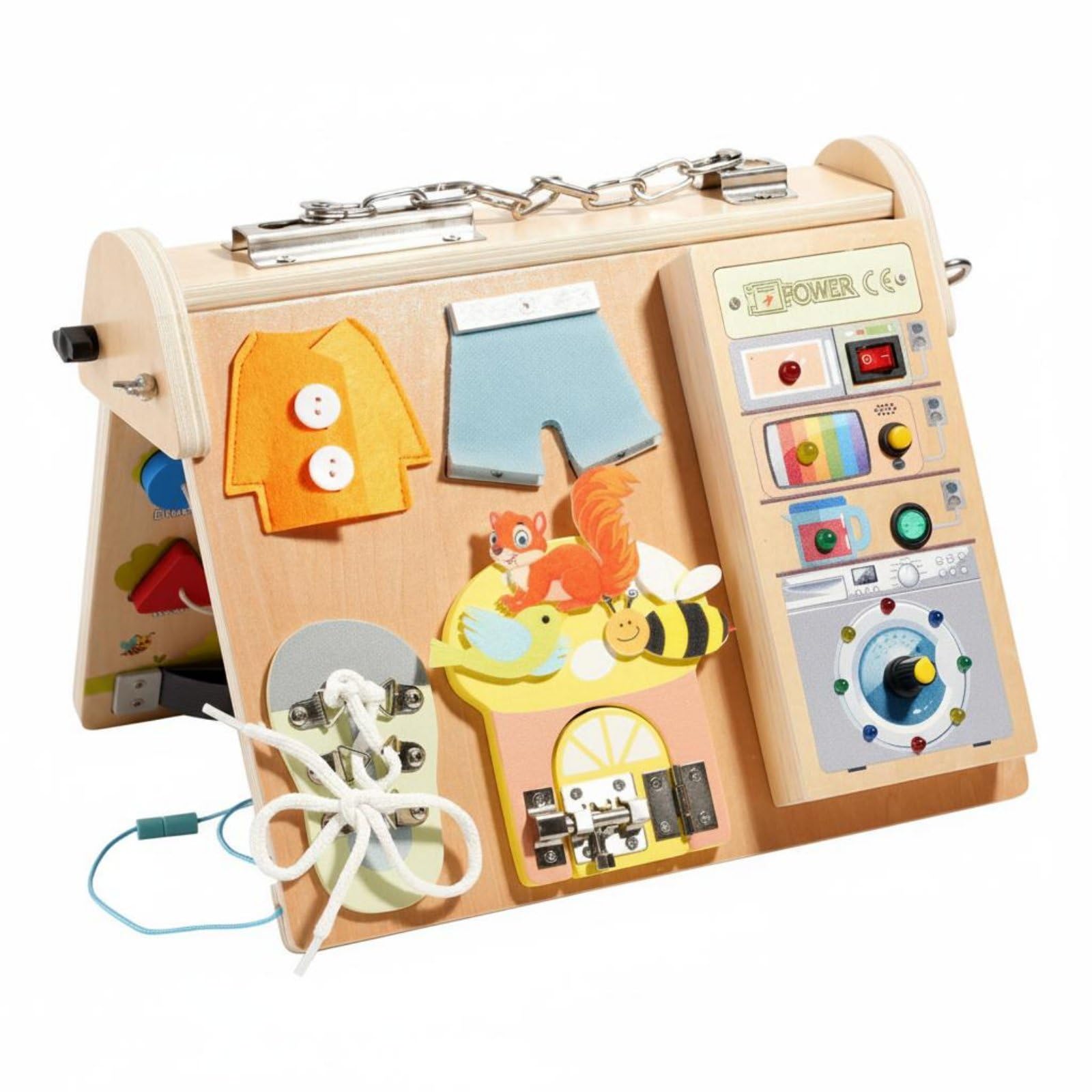 kowaku Children Learning Board Tavola Didattica Bambini Pannello Attività Gioco Educativo Portatile in Legno con LED per Attività di Interruttori E Leve
