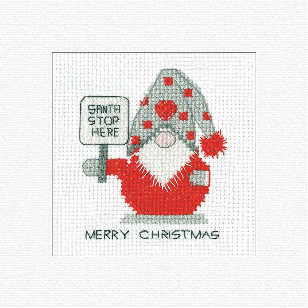 Heritage Crafts Cross Stitch Kit - Christmas Card, Gonk - Santa Stop Here - Kirsten Roche, White - Image 2