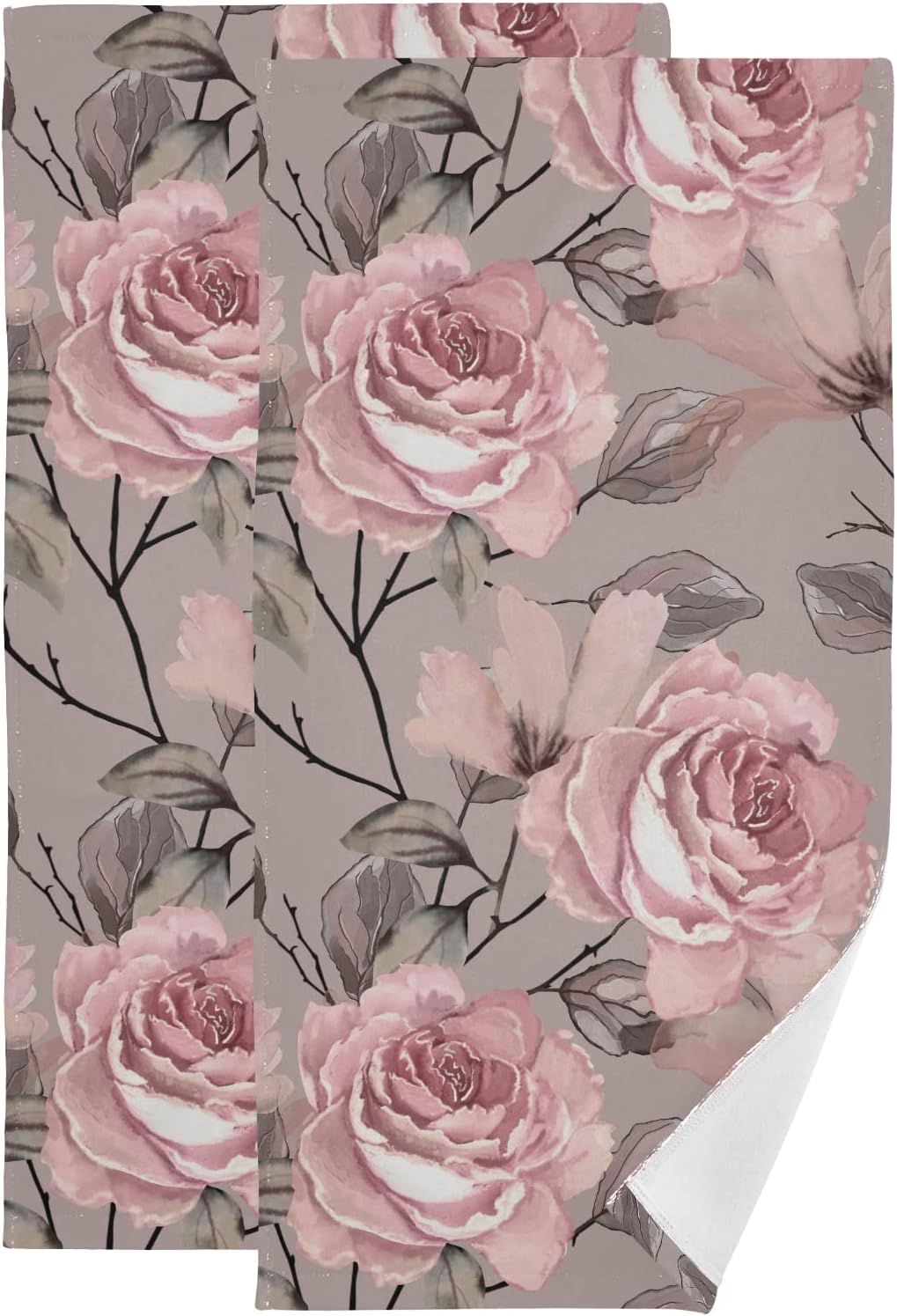 JUAMA Vintage Pink Rose Flowers Grey Leaf Retro Floral Hand