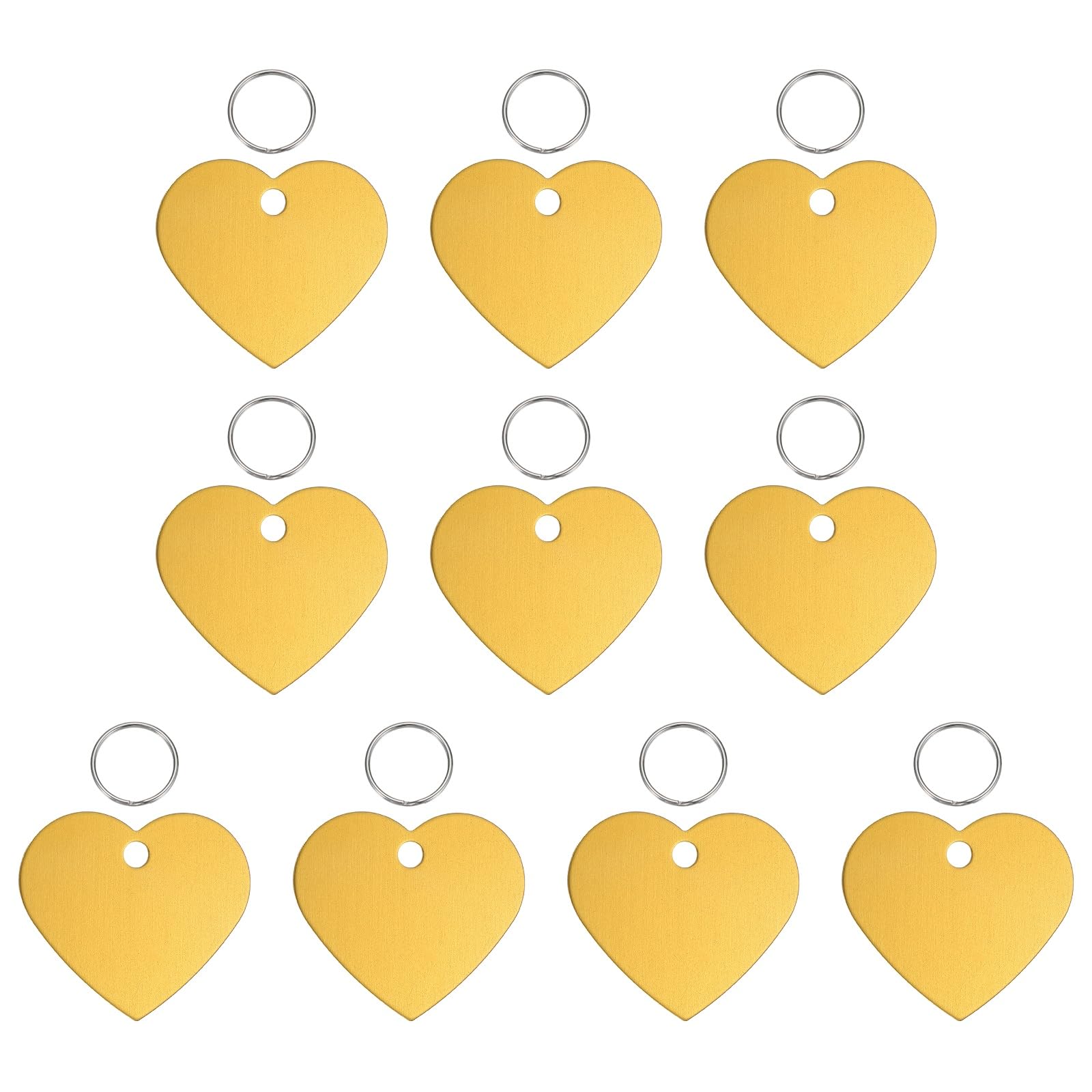 sourcing map Pet ID Tags, Personalized Dog Cat Tag Stainless Steel Aluminum Heart Shape Engraved Blank with Key Ring 38x33mm, (Yellow, 10 Pcs), Intended for Dog/Cat/Name/Pendant Crafts