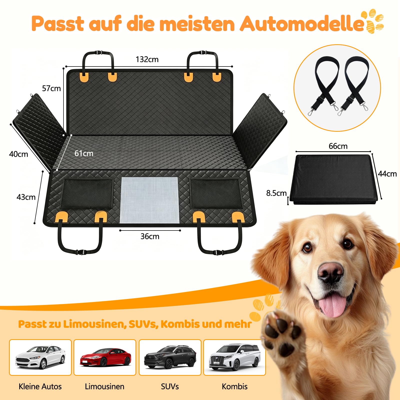 Hundedecke Auto Rückbank mit Hartbodenplatte, Hunde Autositz Rückbank
