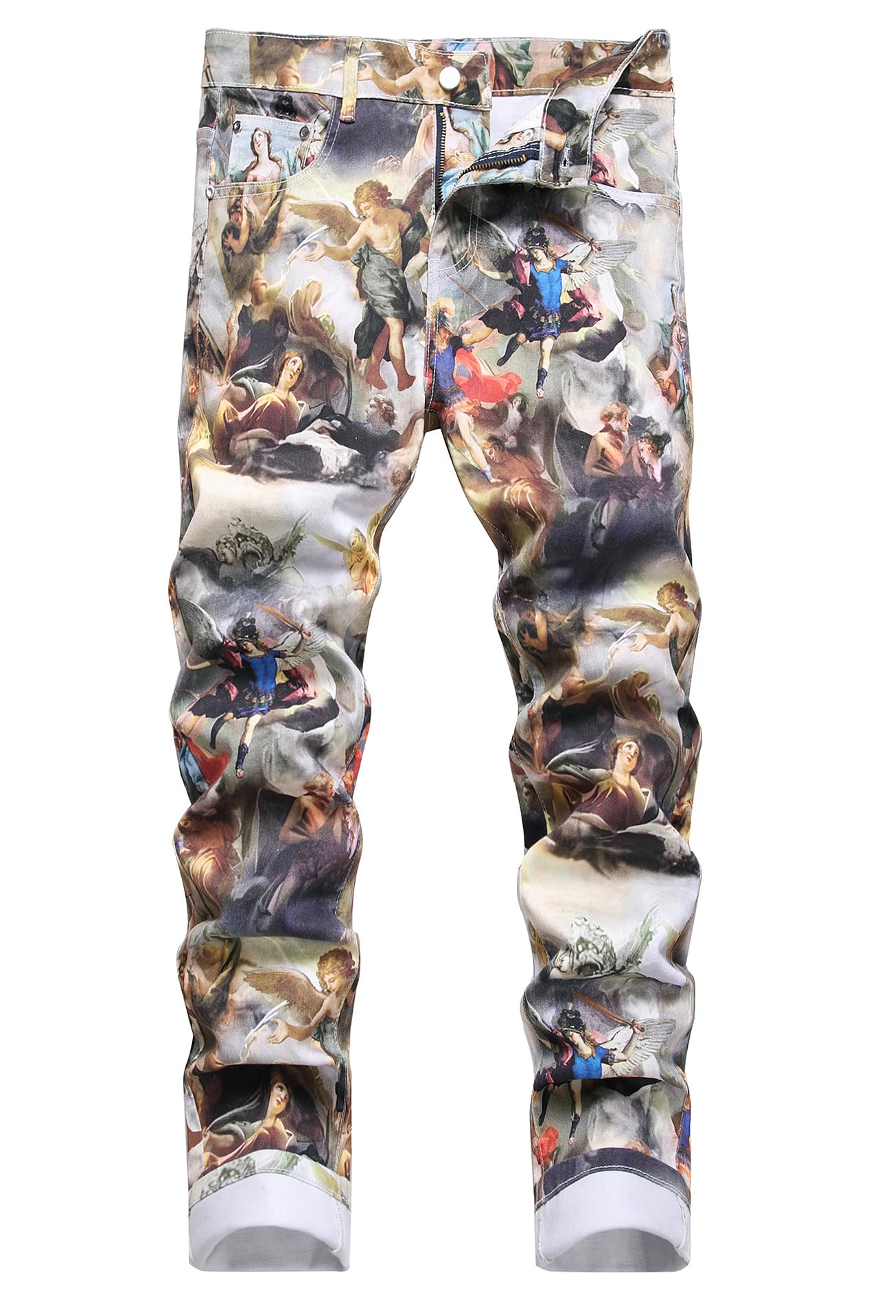 BaylvnMen's Casual Printed Slim Fit Jeans Skinny Denim Pants