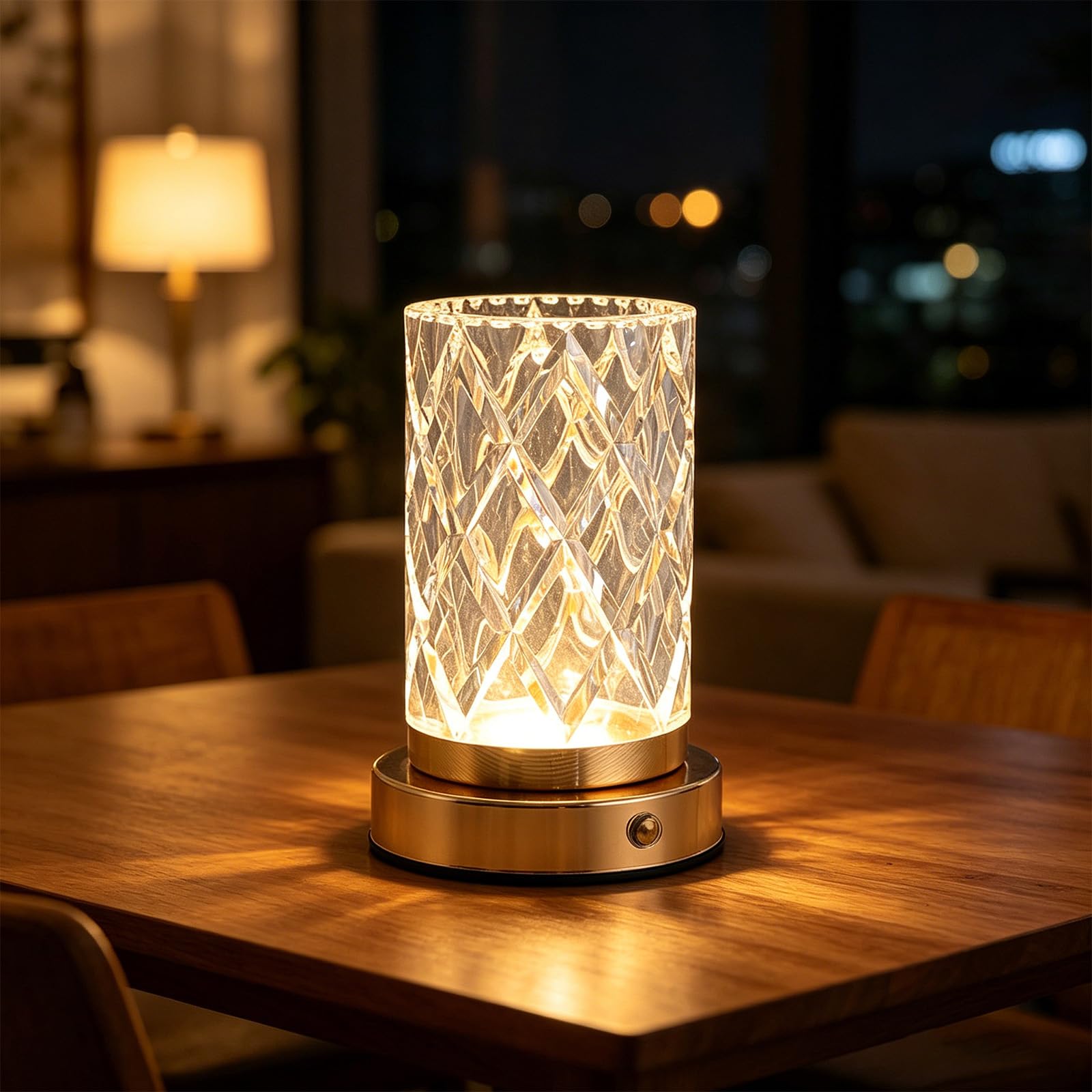 AVEKI 2 in 1 Crystal Vase Table Lamp Dimmable LED Night Light with 3 Color Temperatures Rechargeable Cordless Decorative Ambient for Bedroom Living Room Dinner Party (Style A)