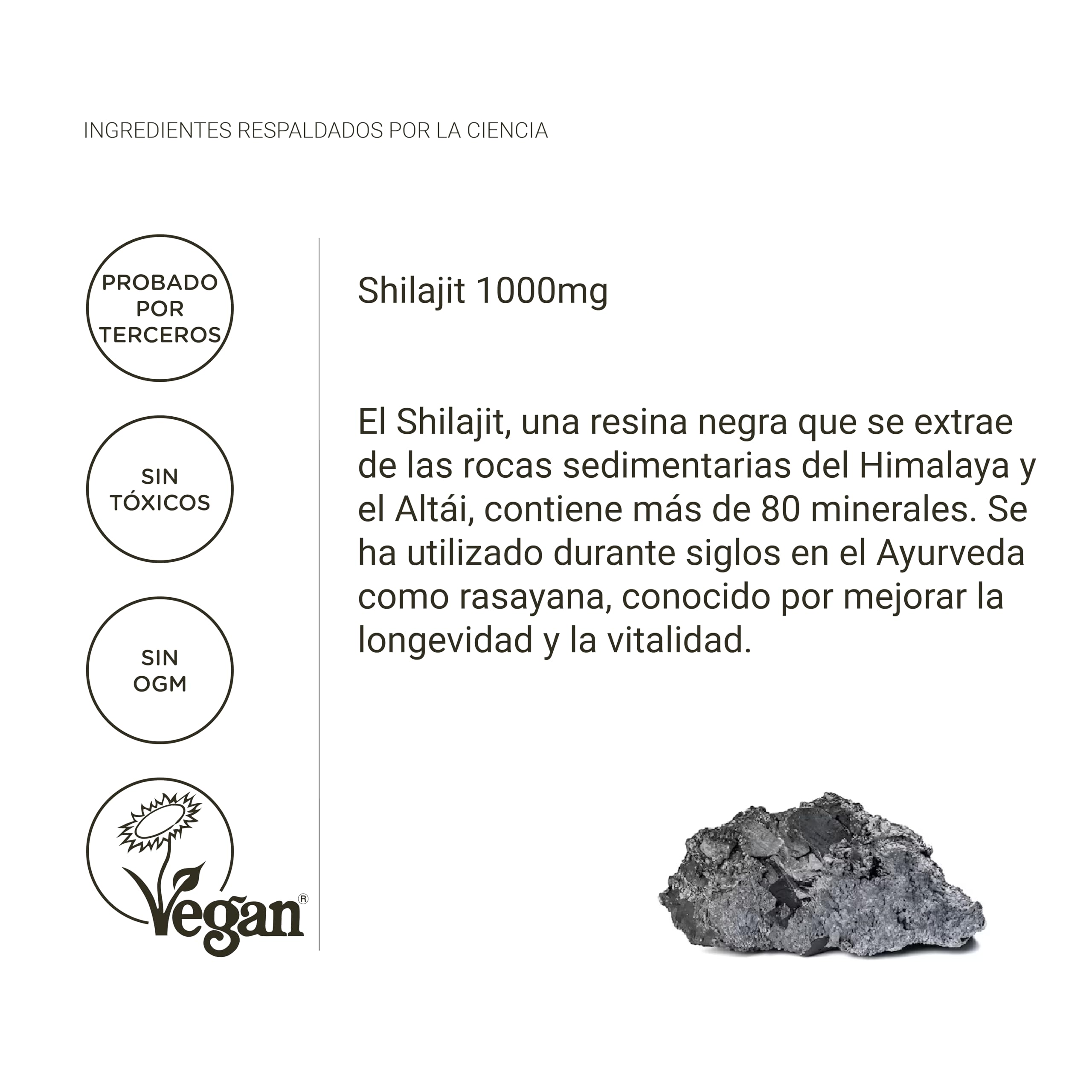 Nullure Shilajit Puro del Himalaya Original | 60% de ácido fúlvico + 12% de ácido húmico | Antiinflamatorio · Neuroprotector · Recuperación Muscular |Suplemento Premium | 120 cápsulas (2 meses)