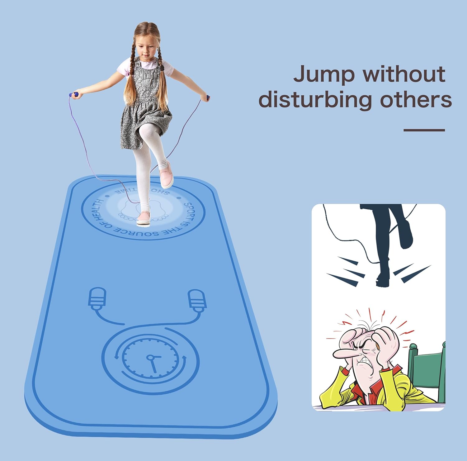 Rope Skipping Sports Shockproof Exercise Mat, All-Purpose Extra Thick High Density Anti-Tear Exercise Yoga Mat, Non Slip Jump Rope Mat for Indoor and Outdoor