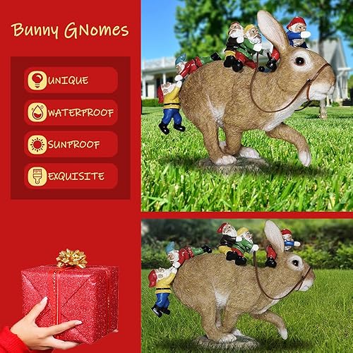 Miniatura 2 de Sunthus Decoraciones de gnomos de jardín para patio, estatua de conejo, divertida decoración para exteriores