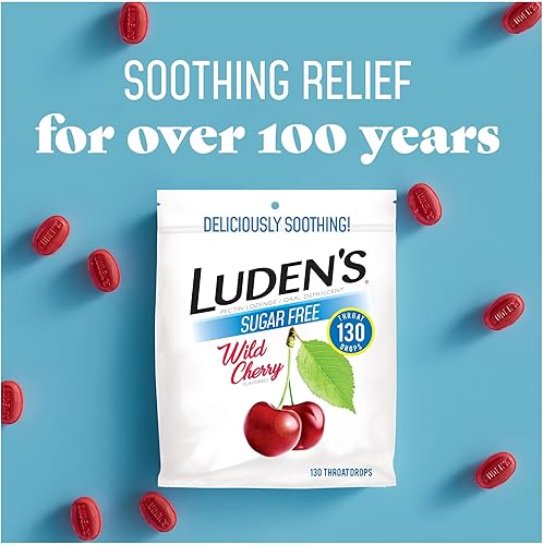 Miniatura 4 de Luden's Pastillas para aliviar el dolor de garganta para irritación diaria menor y boca seca, gotas con sabor a cereza silvestre sin azúcar, 130