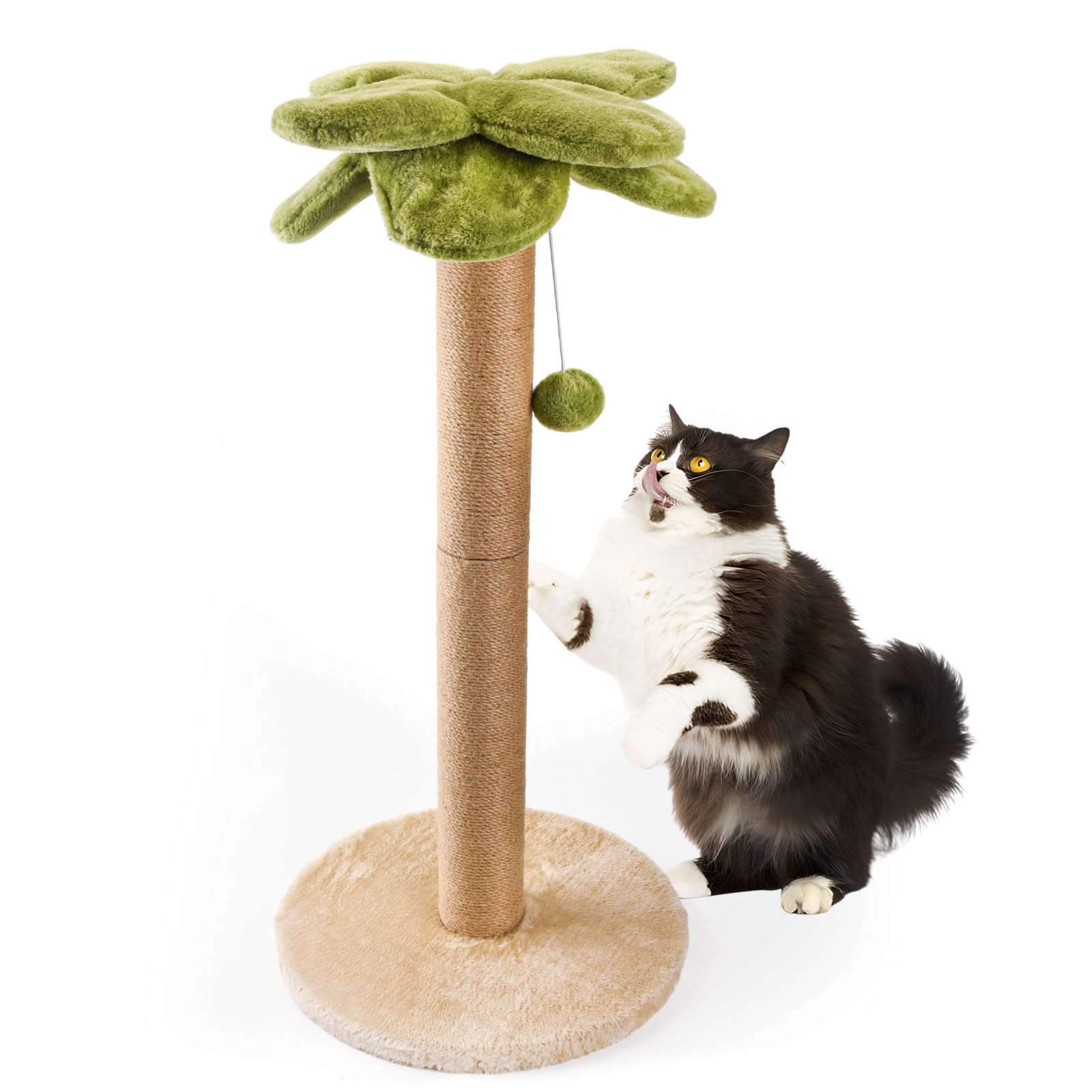 LIFLIX Cat Scratching Post Palm Tree Shape, Sturdy 34 inches Tall Sisal Scratch Post with Interactive Dangling Ball, Cute Cat Scratcher for Indoor Cats