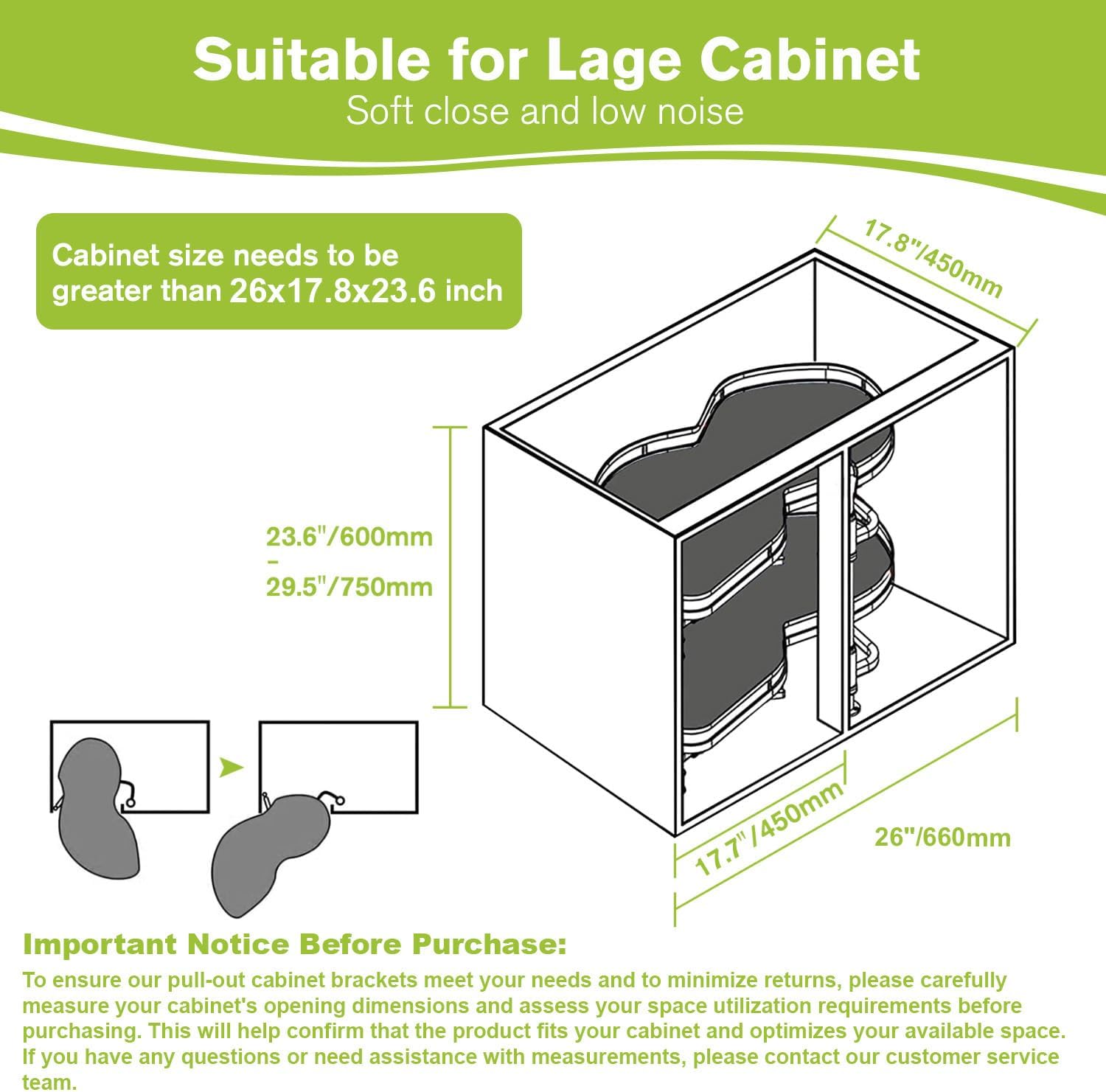 Blind Corner Cabinet Pull Out Organizer, Soft Close Swing Left Pull Out Cabinet Organizer 26 inch, Corner Cabinet Lazy Susan for Cabinet Blind Shelf, 2 Tiers Tray, Adjustable Height 26in-Left Open