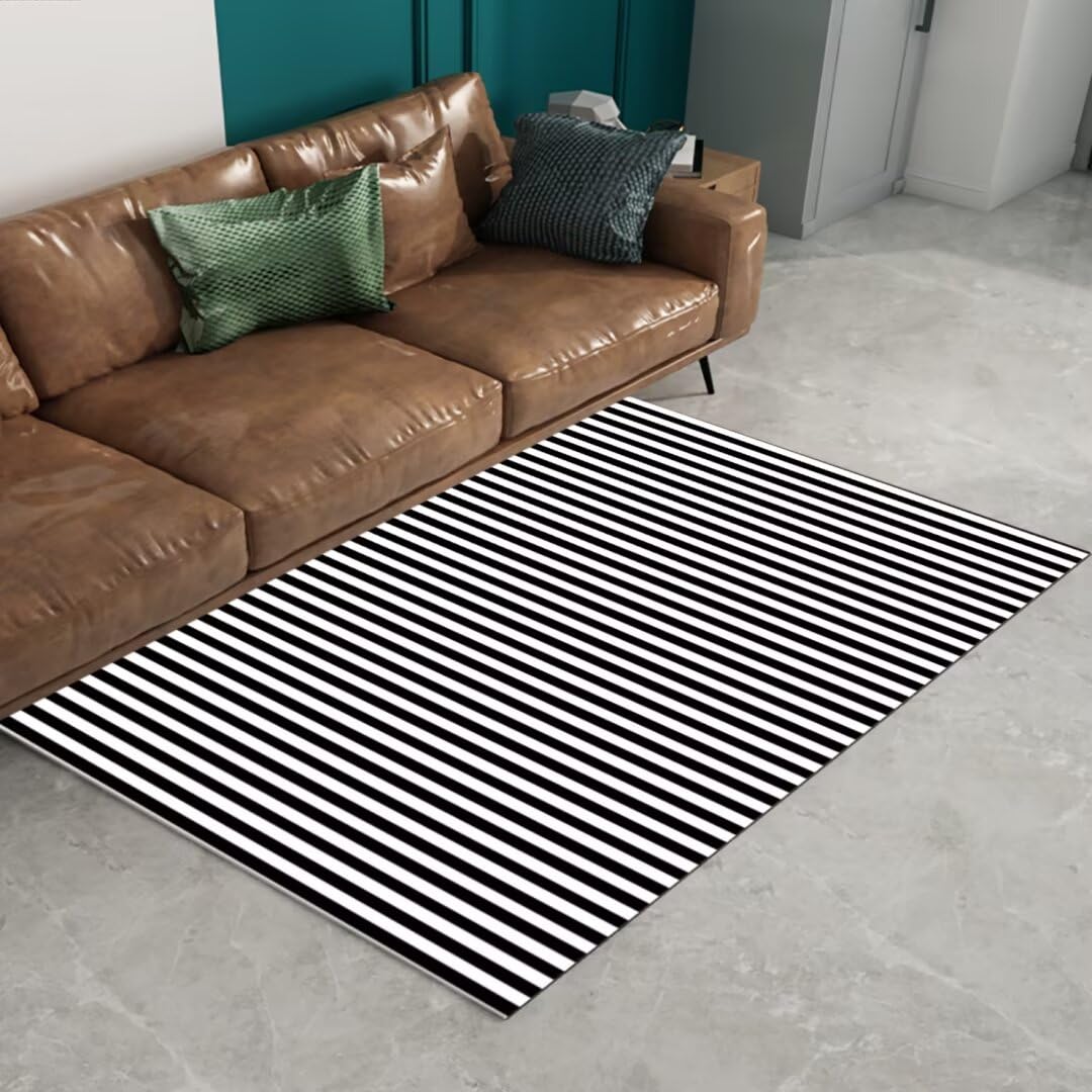 Läufer Flur Küche Waschbar rutschfest 100x200cm Modern Gestreift Schwarz Weiß Lang Küchenteppich Flurteppich Teppich Fur Korridor Wohnzimmer Schlafzimmer Meterware Anpassbar