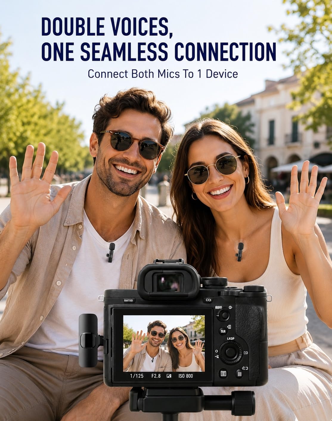 GLOBAL TECH Microfoni Lavalier wireless per iPhone/Android/iPad/tablet – Confezione da 2 mini microfoni wireless a clip per registrazione video, podcast, vlogging, Youtube, live streaming