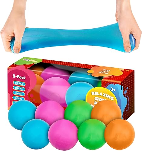 Miniatura 1 de Pelotas antiestrés para tirar, estirar y apretar, paquete de 8 unidades, varios colores, bola de rebote suave de 2 pulgadas, bolas sensoriales