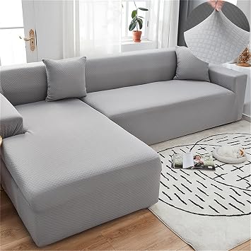 Diumy L Shape sectional Couch Covers,Thick Knitting sectional Sofa Cover,Modal Man-Made Fibres Stretch Cover for 1/2/3/4 Seater Chaise Lounger Couch Covers-Grey 1- Seater90-140cm