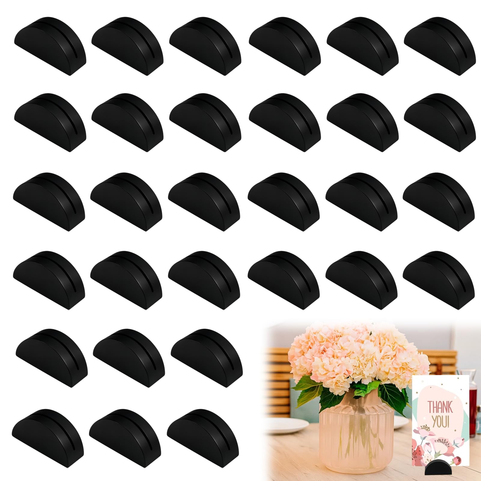 Mlifleue 30Pcs Wooden Place Card Holders, Semicircular Table Number Stands for Weddings, Restaurants and Parties, Reusable Table Number Holders for Name Cards, Menus, Photos or Signs(Black)